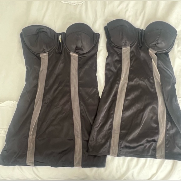 *2 AVAILABLE* ASOS DESIGN black satin mini dress mesh panels 32D - Picture 3 of 3